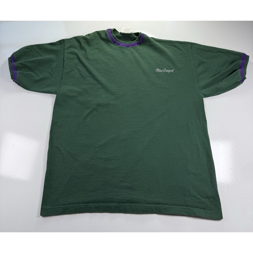 Vintage 90s MacGregor Ringer TShirt XL Made in USA Purple Green Retro Streetwear